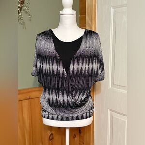 Worthington Black and Gray Wrap Blouse with layered tank
Size M